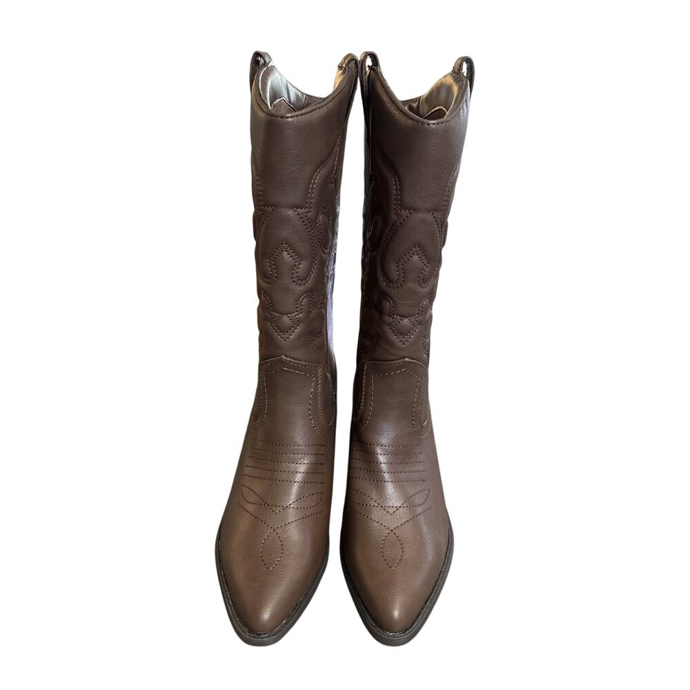 Soda Women’s 7.5 Brown Western Cowboy Pointed Toe Knee High Pull On Tabs Boots